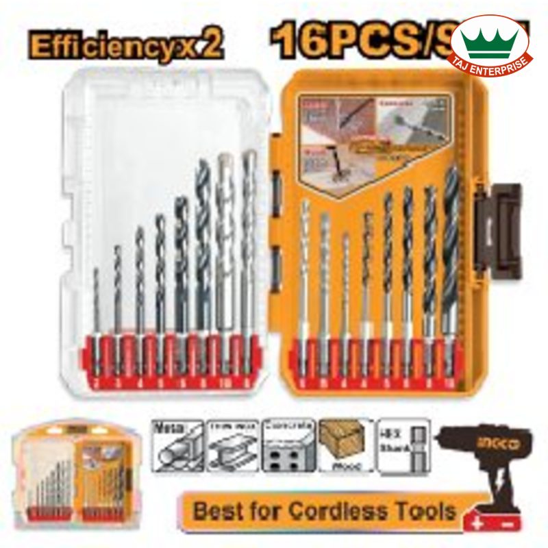 16 Pcs Metal, Masonry and Wood Drill Bits Set