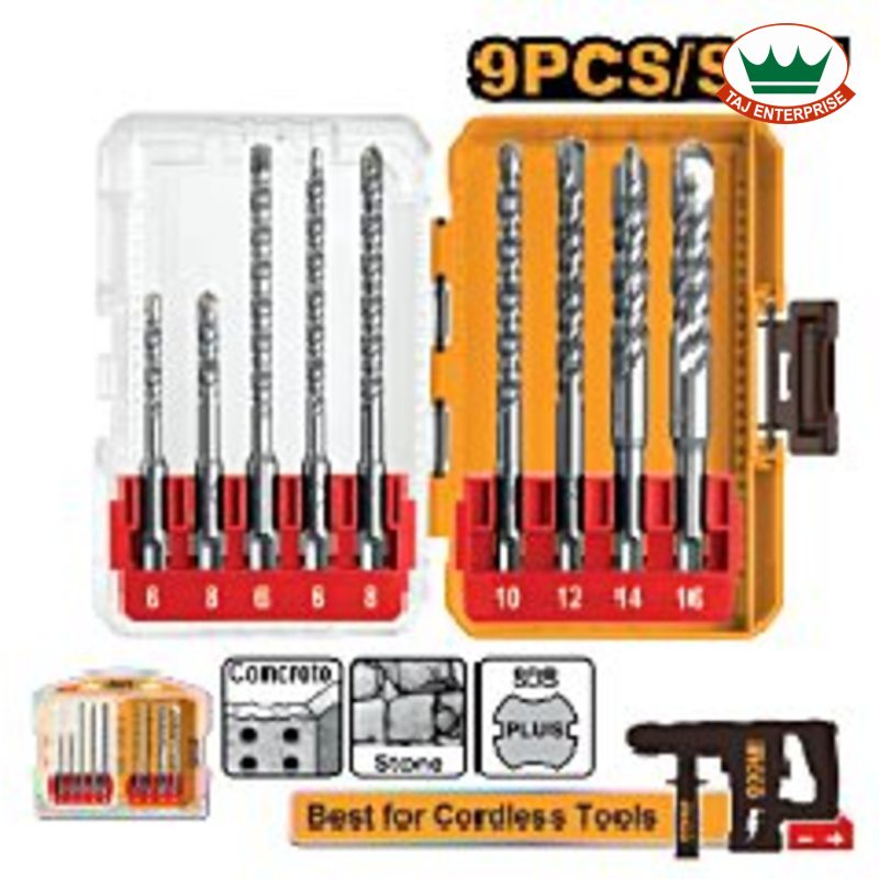 9 Pcs SDS Plus Hammer Drill Bits Set