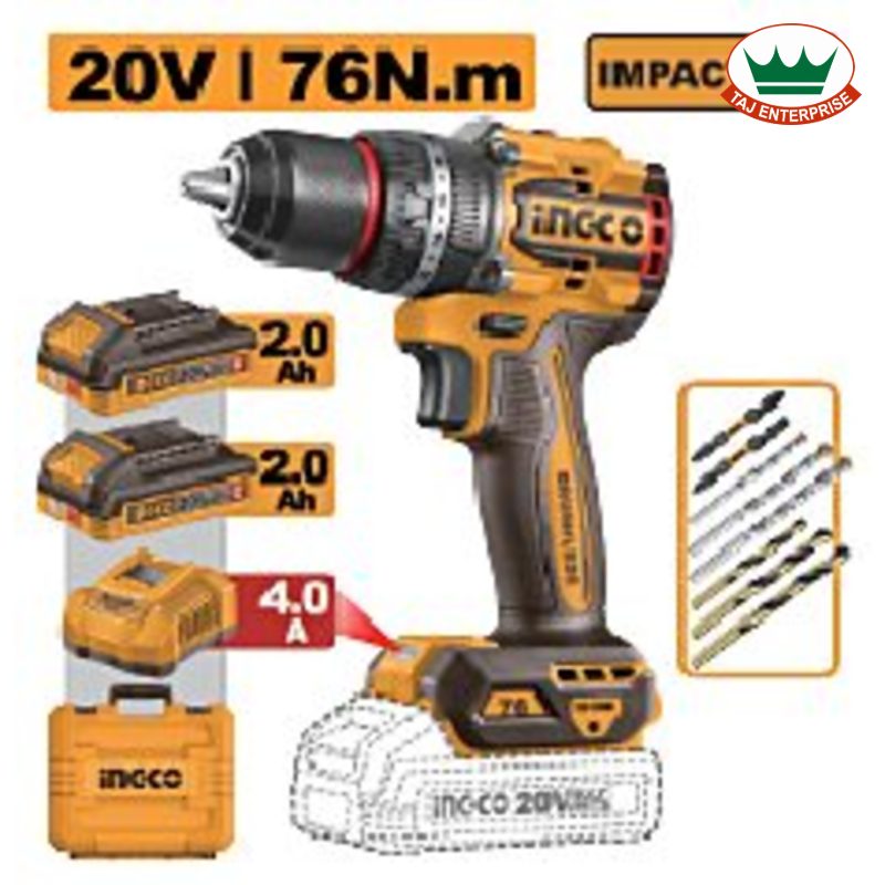 Compact Brushless Cordless Impact Drill 20V 76Nm 2x2.0Ah 2-Speed