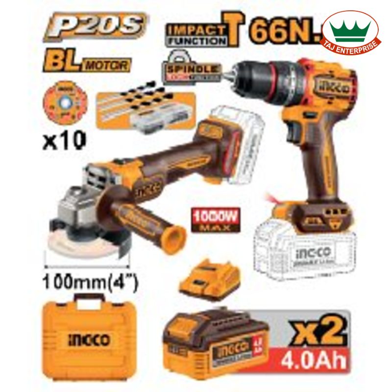 Cordless 2 Pcs Combo Kit 20V (Angle Grinder + Impact Drill)