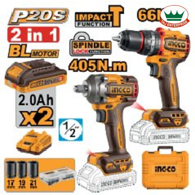 Cordless 2 Pcs Combo Kit 20V (Impact Drill + CIWLI20451 Impact Wrench)