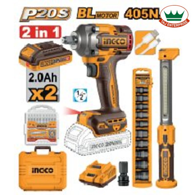 Cordless 2 Pcs Combo Kit 20V (Impact Wrench 405Nm + Work Lamp)