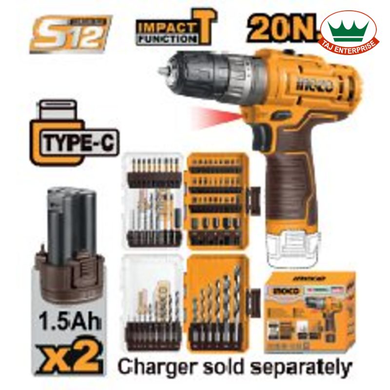Cordless Impact Drill 12V 20Nm with 64 Pcs Bits