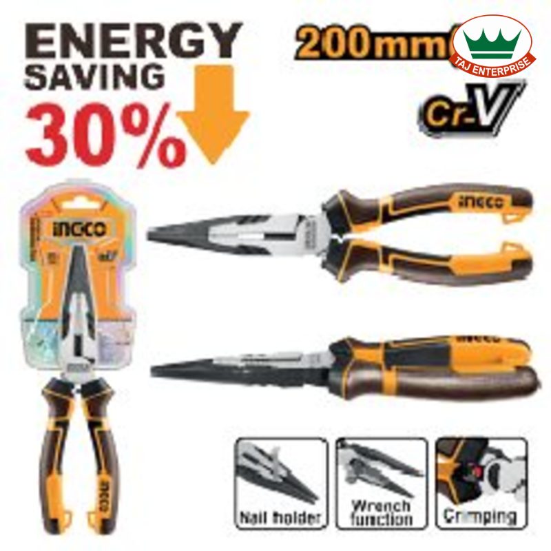 High Leverage Long Nose Pliers 200mm (30% Less Effort)