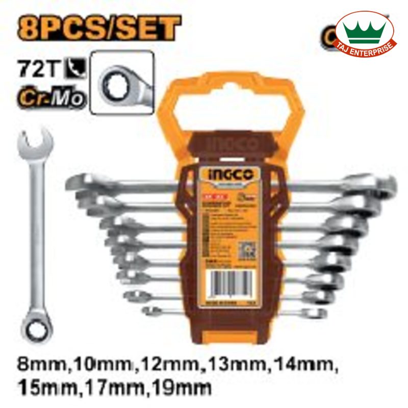 8 Pcs Ratchet Spanner Set (Cr-Mo Ratchet)
