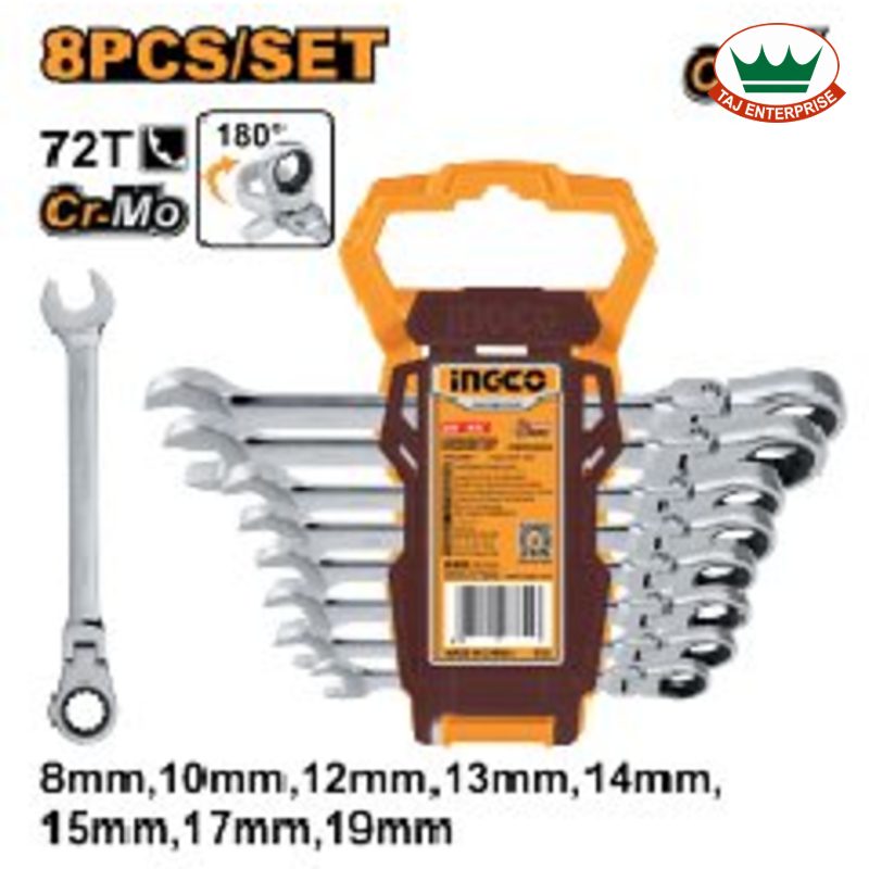 8 Pcs Flexible Ratchet Spanner Set (Cr-Mo Ratchet)