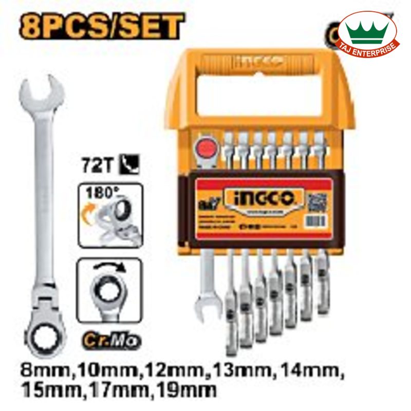 8 Pcs Flexible Ratchet Spanner Set (180° Twist Head)