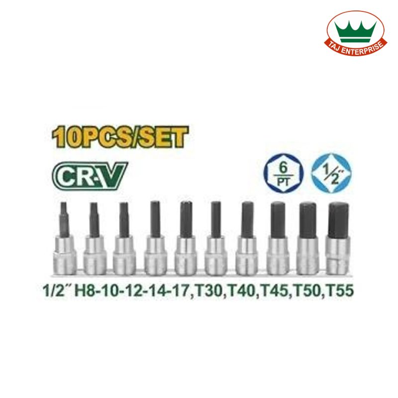10 Pcs 1/2" Bit Socket Set
