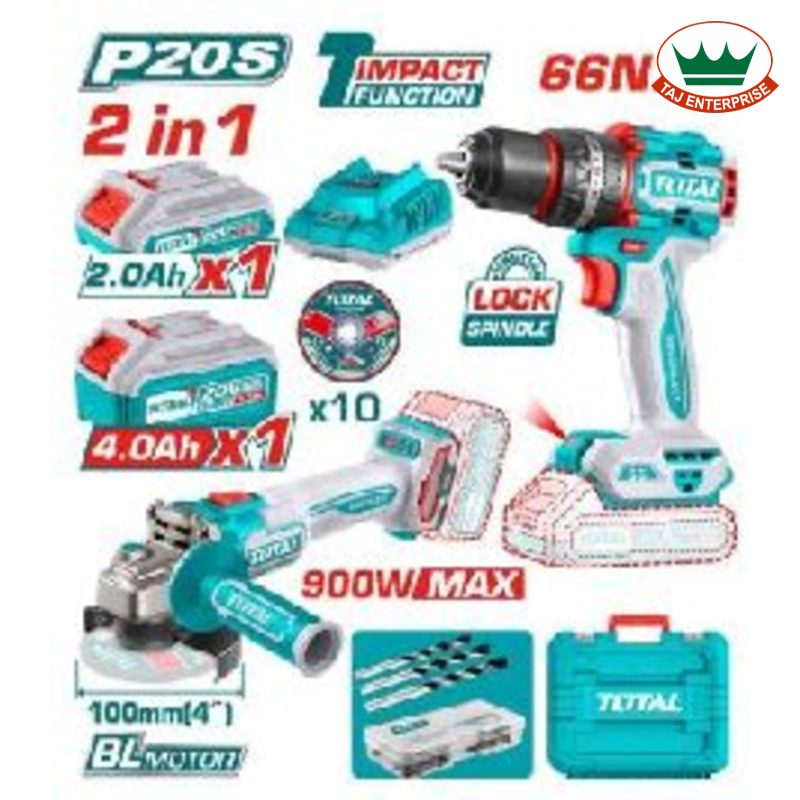 Cordless 2 Pcs Combo Kit 20V (Angle Grinder + Impact Drill)