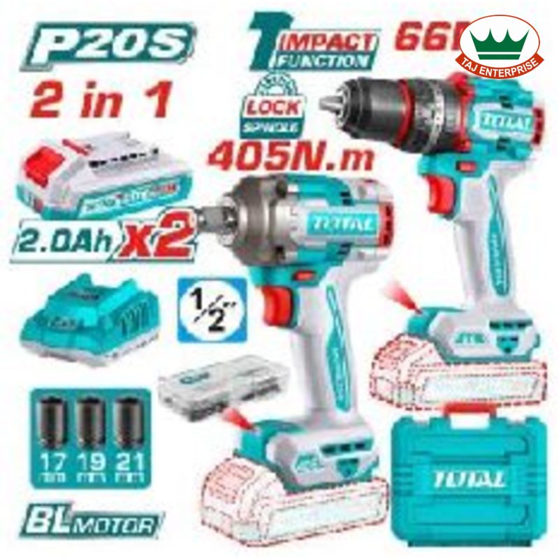 Cordless 2 Pcs Combo Kit 20V (Impact Drill + TIWLI20451 Impact Wrench)
