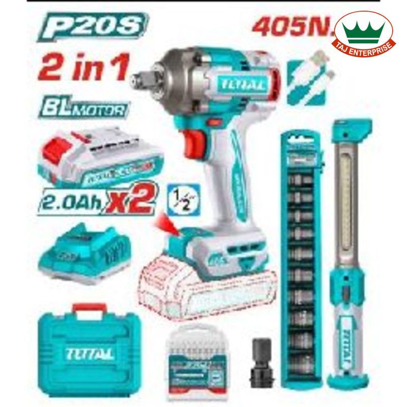 Cordless 2 Pcs Combo Kit 20V (Impact Wrench 405Nm + Work Lamp)